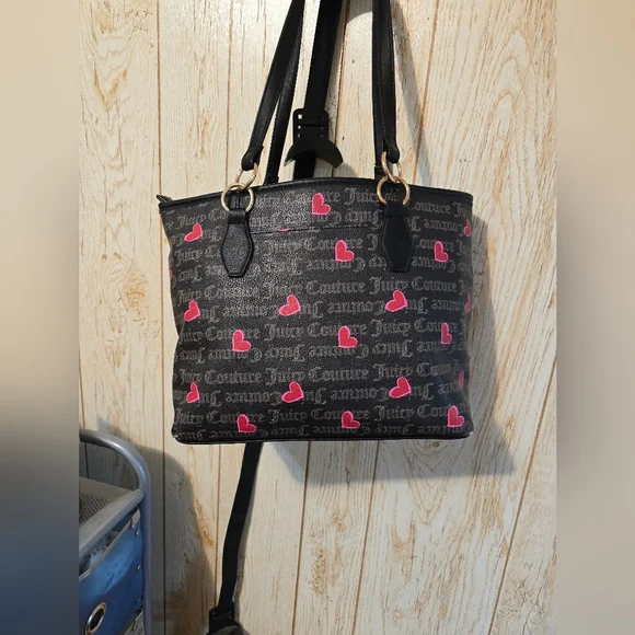 Juicy Couture Black and Pink Hearts Tote - Picture 2 of 8